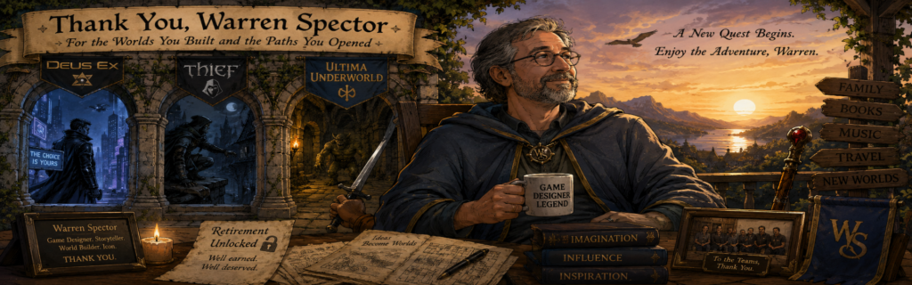 ai generated image of warren spector retiring