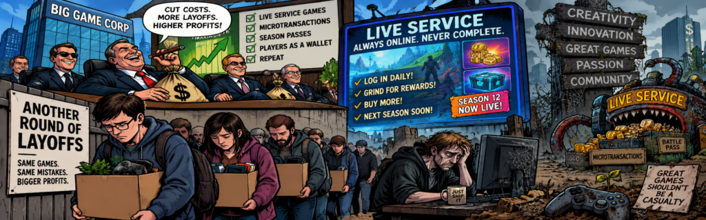 AI generated image of corporate profit taking in the games industry